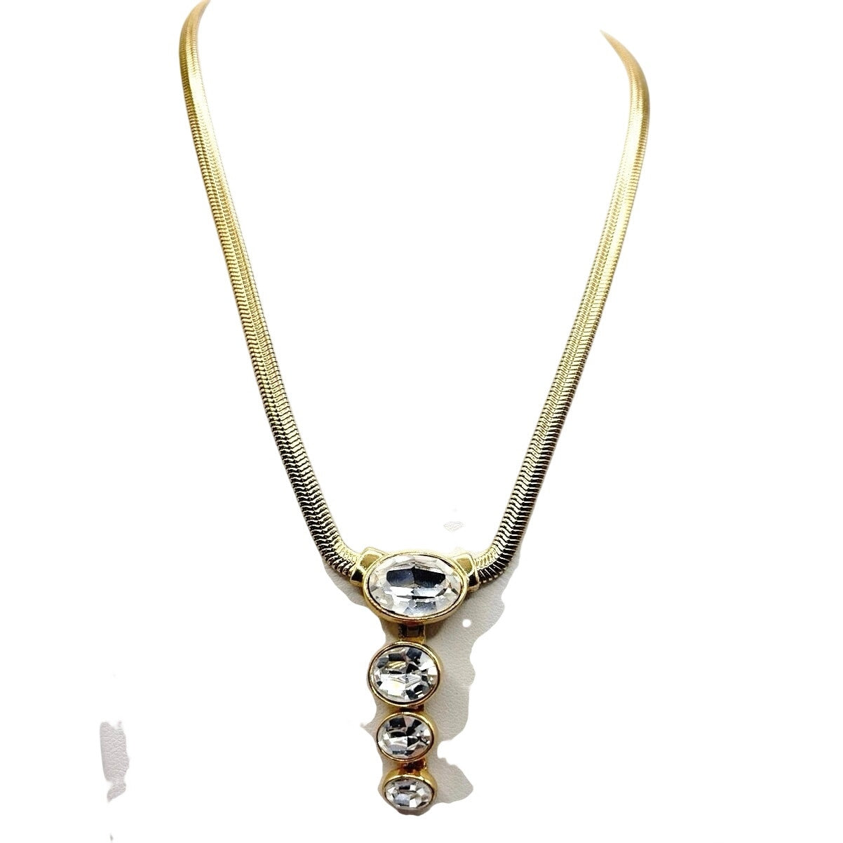 Vintage Snake Chain Necklace and White Rhinestones 18”