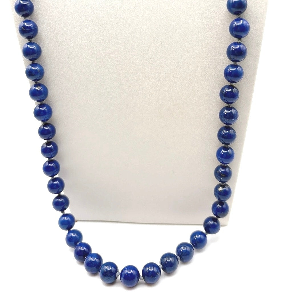 Lapis Lazuli 6mm Knotted Beaded Necklace with Sterling Silver Closure 22”