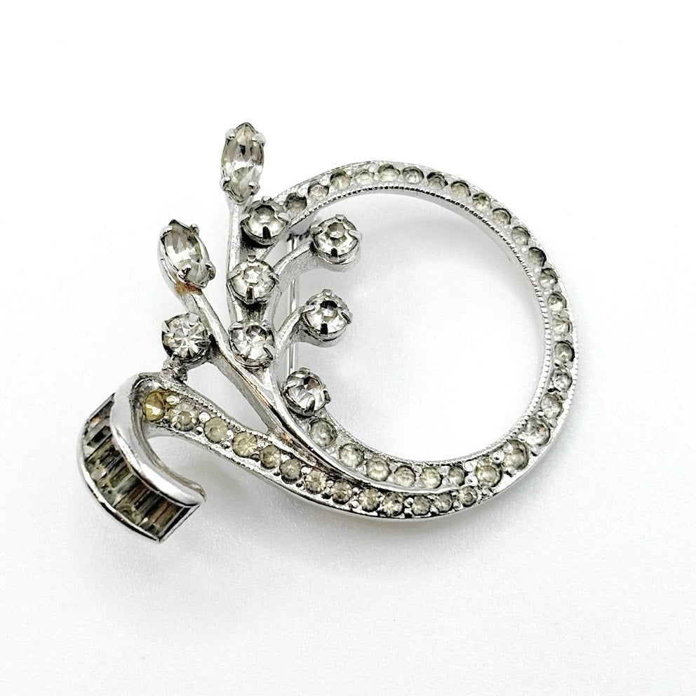 Krements Signed Vintage Brooch Silver Tone and Rhinestones