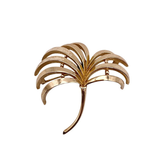 Trifari Palm Vintage Large Brooch Gold Tone 2” Long
