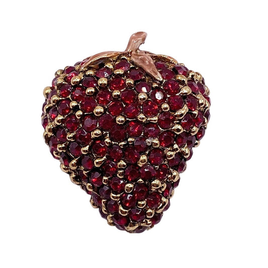 Vintage Strawberry Ruby Red Crystals Brooch