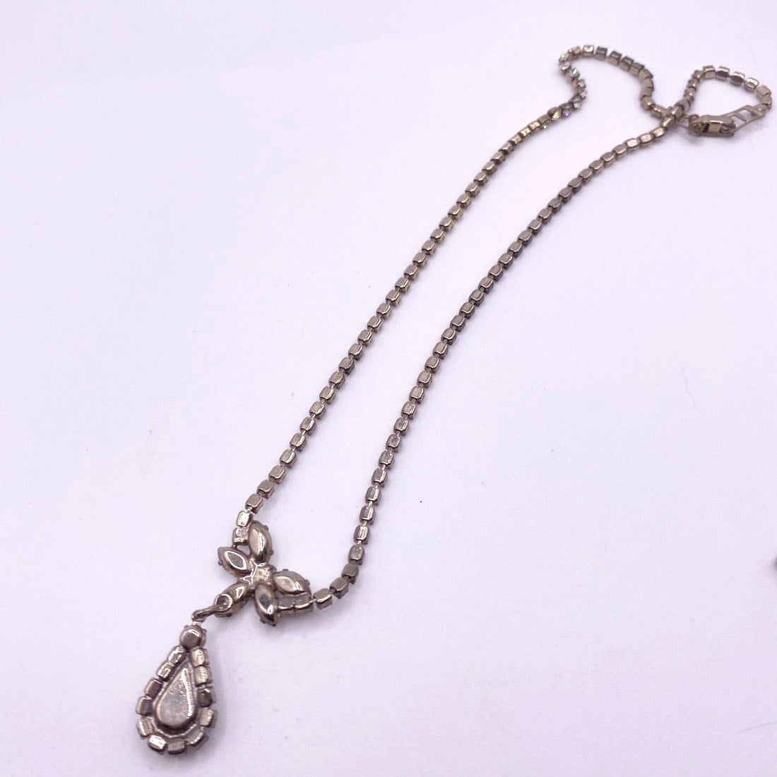 Vintage Black and White Rhinestones Clip on Earrings and Necklace