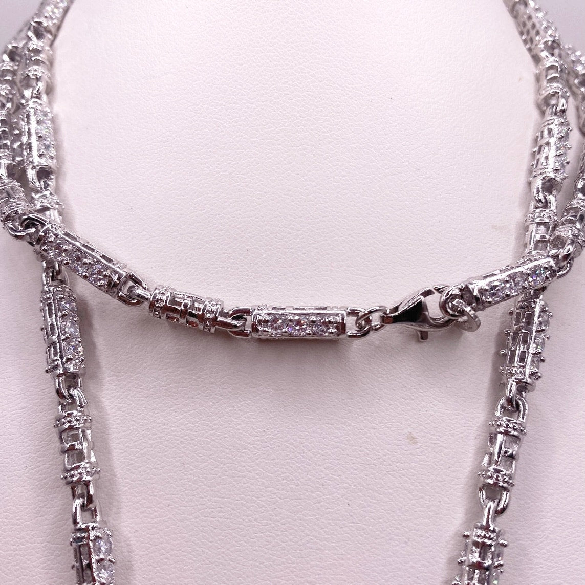 Sterling Silver Full Cubic Zirconia Skull Face Pendant and Necklace 28" long