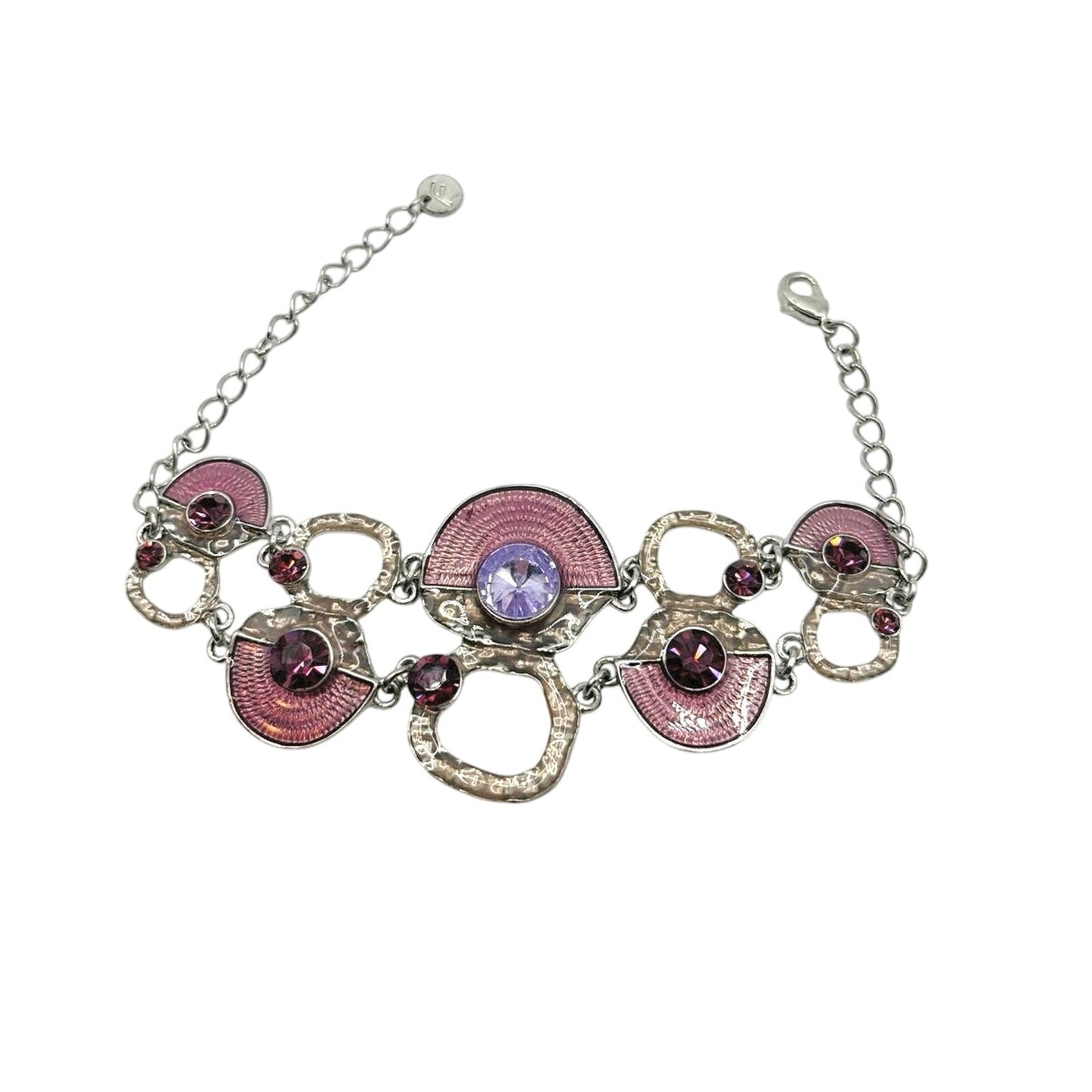 Purple Boho Enamel and Rhinestones Adjustable Bracelet Sizes 5-8.5 inches