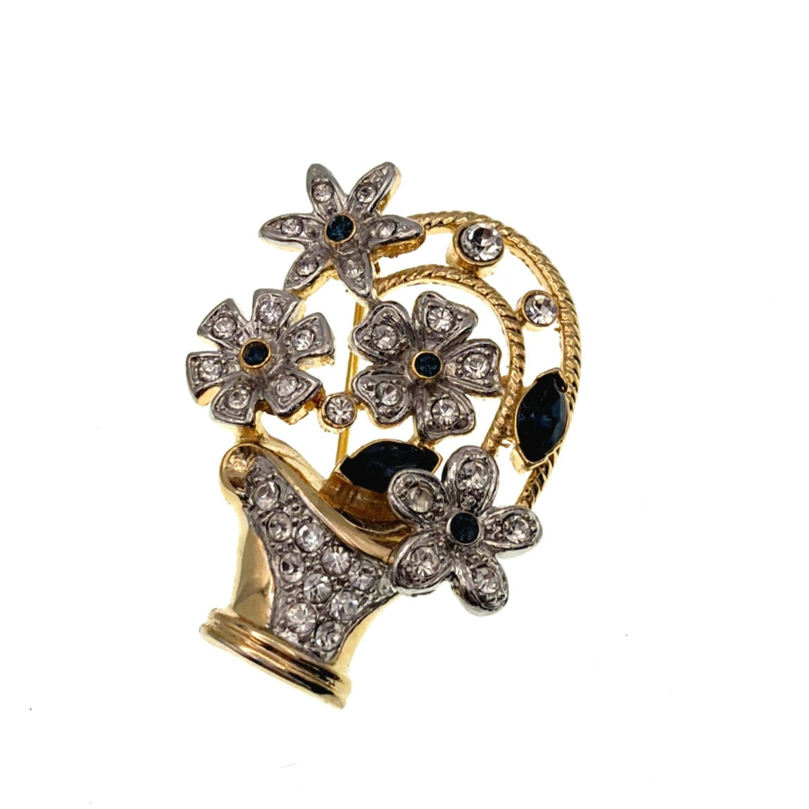 Vintage Rhinestones Brooch Flower Basket