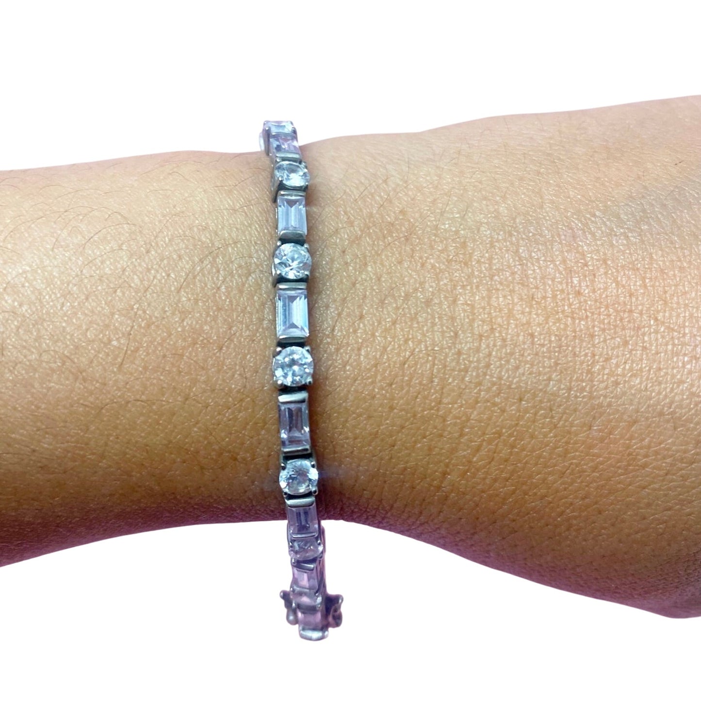 VTG St Silver Bracelet Lavender Baguette CZ Size 7
