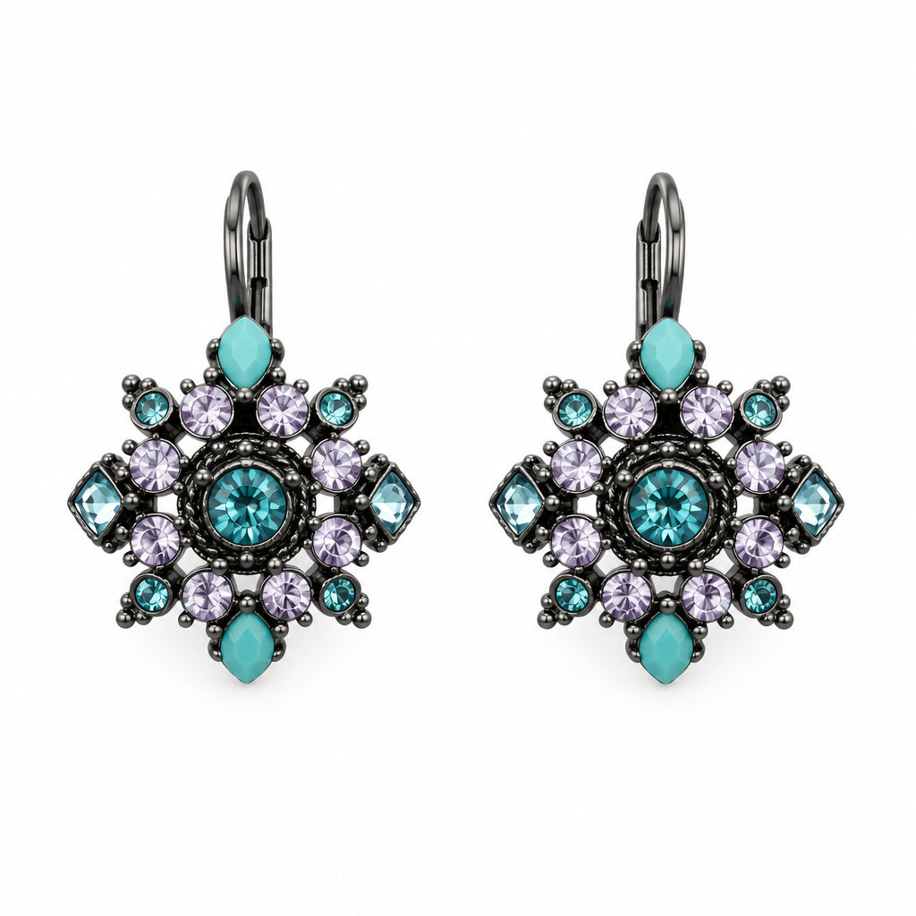 Joan Rivers Gun Metal and Rhinestones Flower Earrings Lever-back