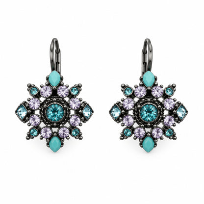 Joan Rivers Gun Metal and Rhinestones Flower Earrings Lever-back