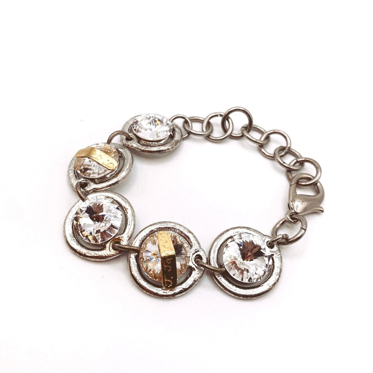 Vintage Artist Signed J Jansen Modernist Bracelet With Swarovski Crystals