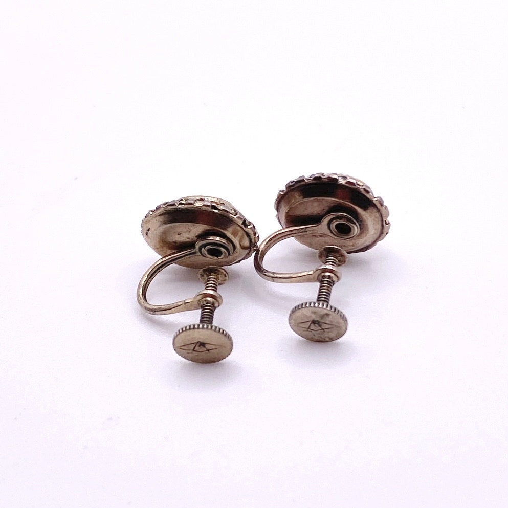 Vintage Screw Back Resin Cameo and Rhinestones Gold Tone