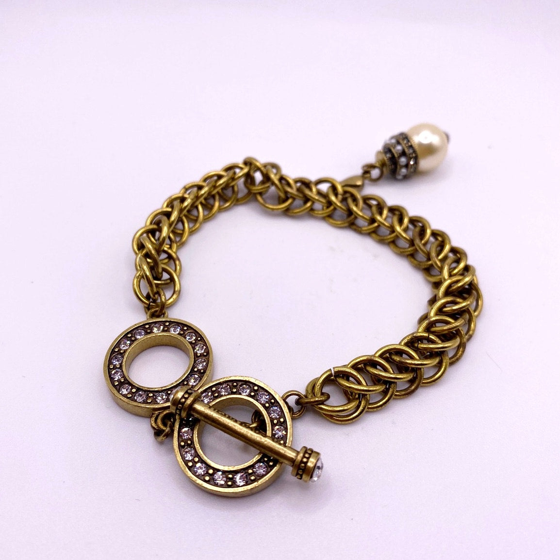 Heidi Daus Pearl Charm Bracelet Toggle Closure