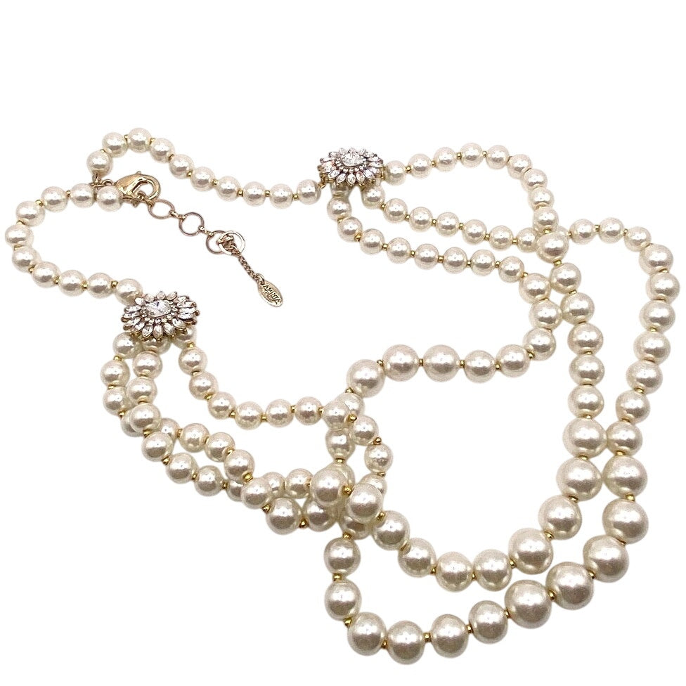AMRITA Faux Glass Pearls Necklace Three Strands