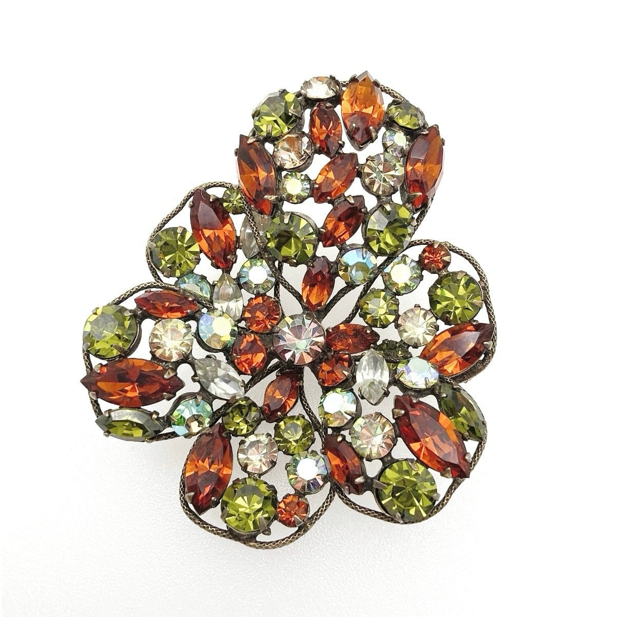 Regency Vintage Signed Rhinestones Flower Brooch 3”