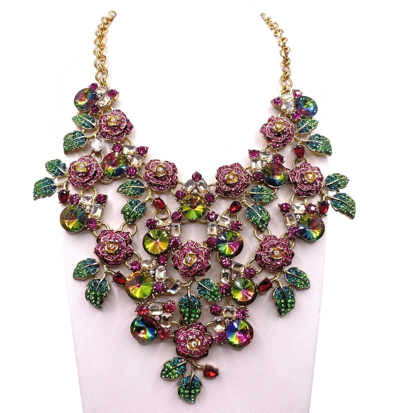 Betsey Johnson Signed Watermelon Tones Floral Statement Necklace