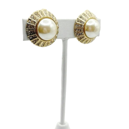 Faux Pearl Vintage Clip On Earrings 1”
