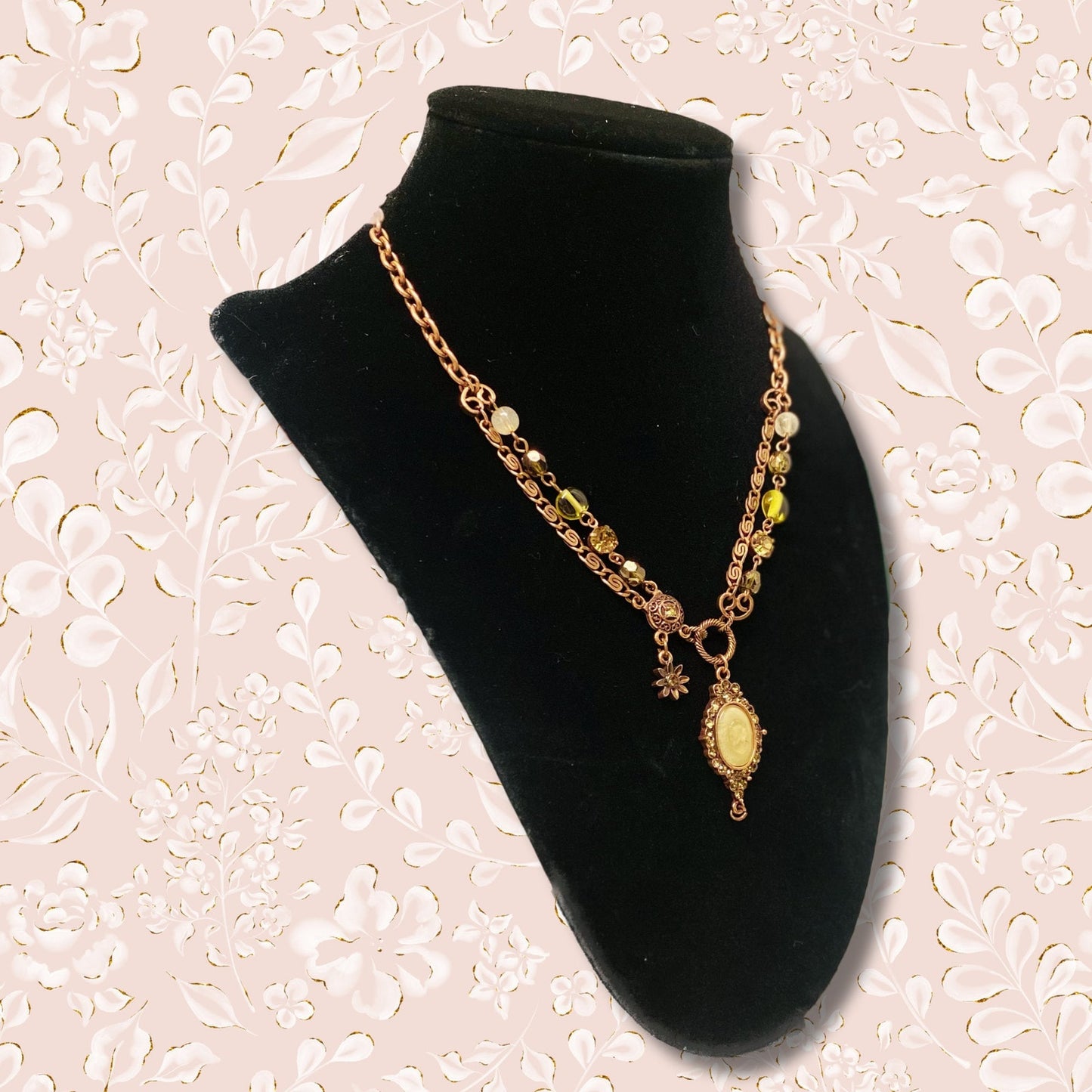 1928 Co. Red Copper Tone Cameo Necklace
