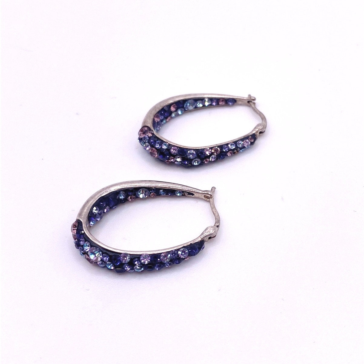 Vintage Hoops Earrings Brass and Pave Purple Crystals