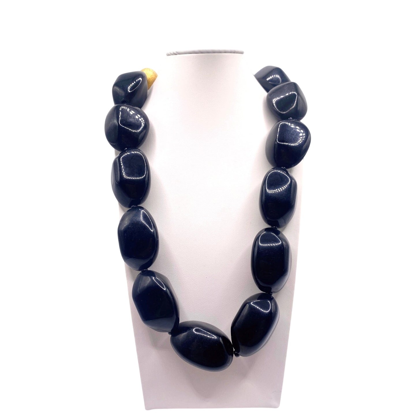 VNTG Black Agate Onyx Big Boho Beads Chunky Necklace 18”