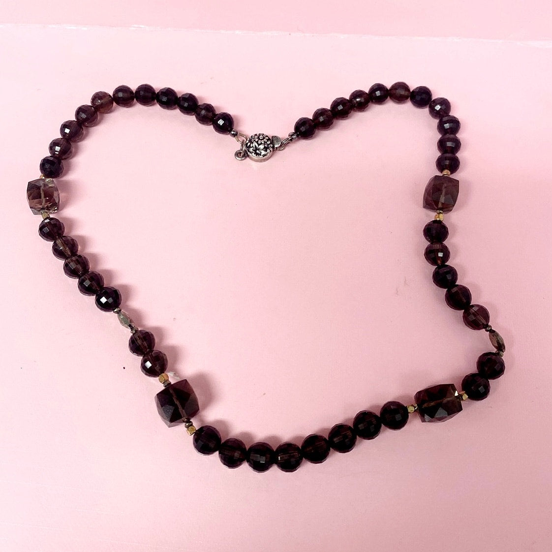 Smoky Quartz Beads Necklace with Sterling Clasp