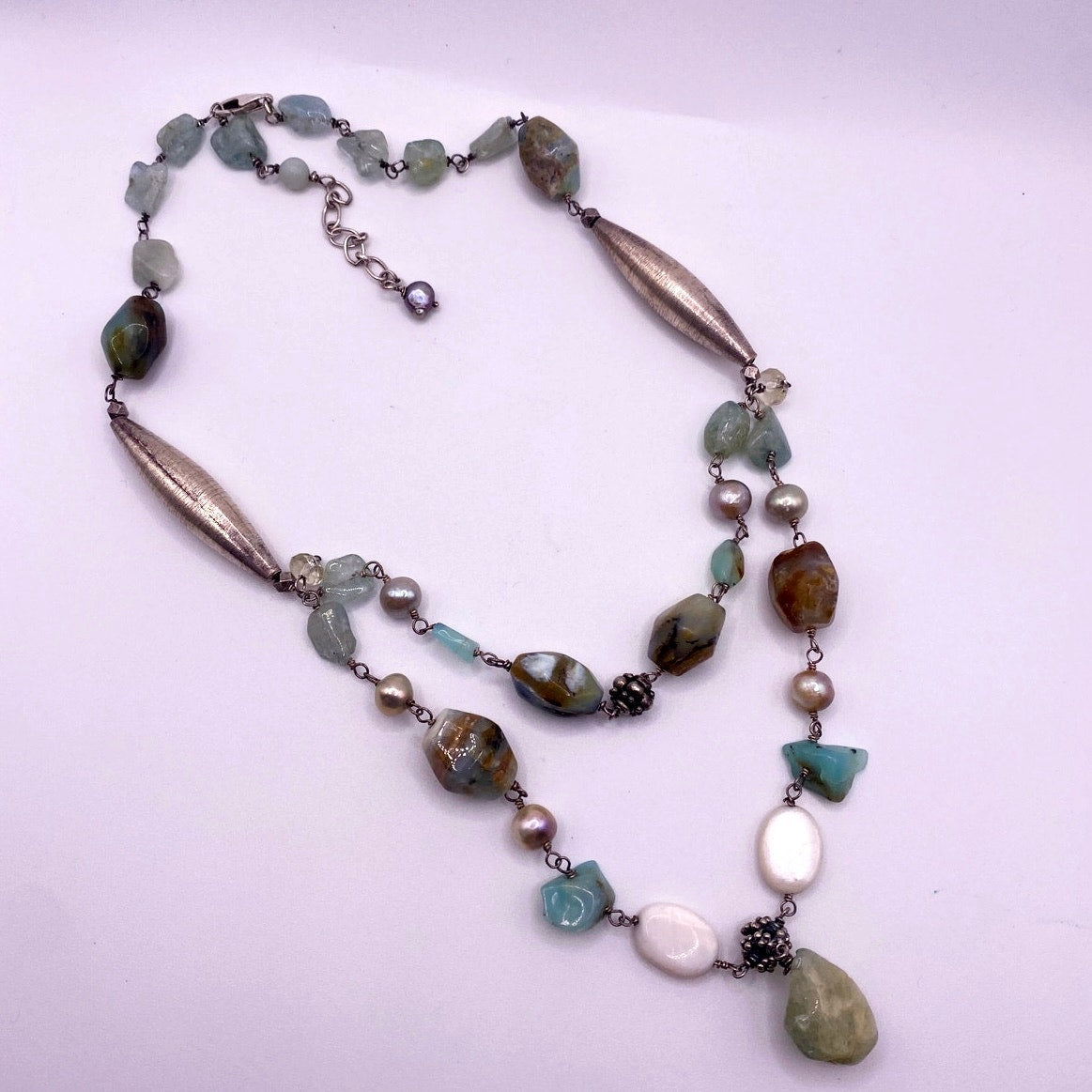 St Silver Necklace Aquamarine Stones Other Gems