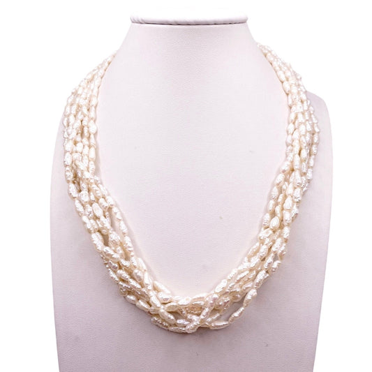 Vintage Multi Strand Rice Mother of Pearl Necklace 14" Gold Filled Clasp