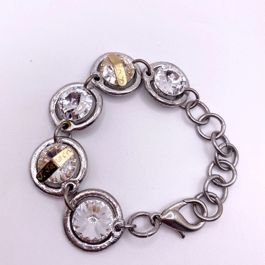 Vintage Artist Signed J Jansen Modernist Bracelet With Swarovski Crystals