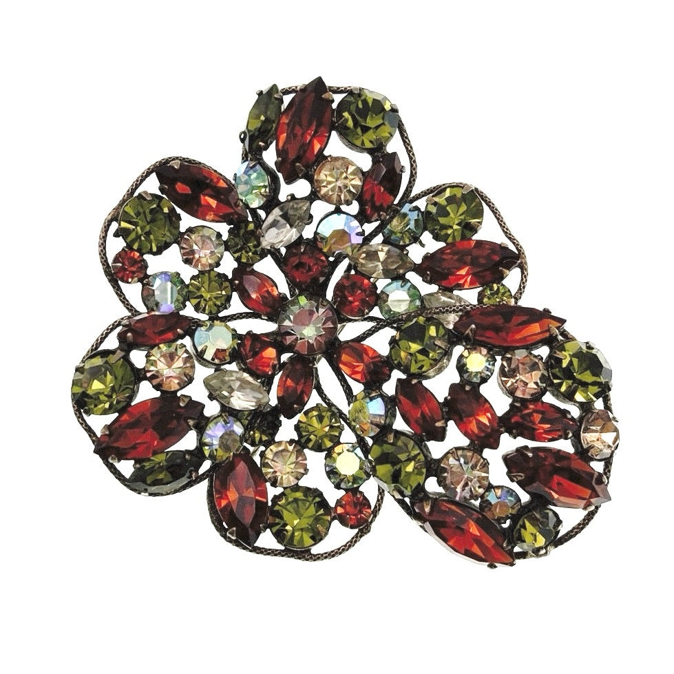Regency Vintage Signed Rhinestones Flower Brooch 3”