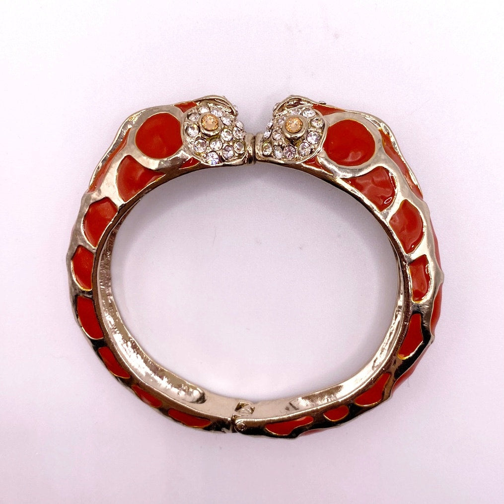 Vtg Chicos Enamel Orange Bangle Rhinestones kissing Fishes
