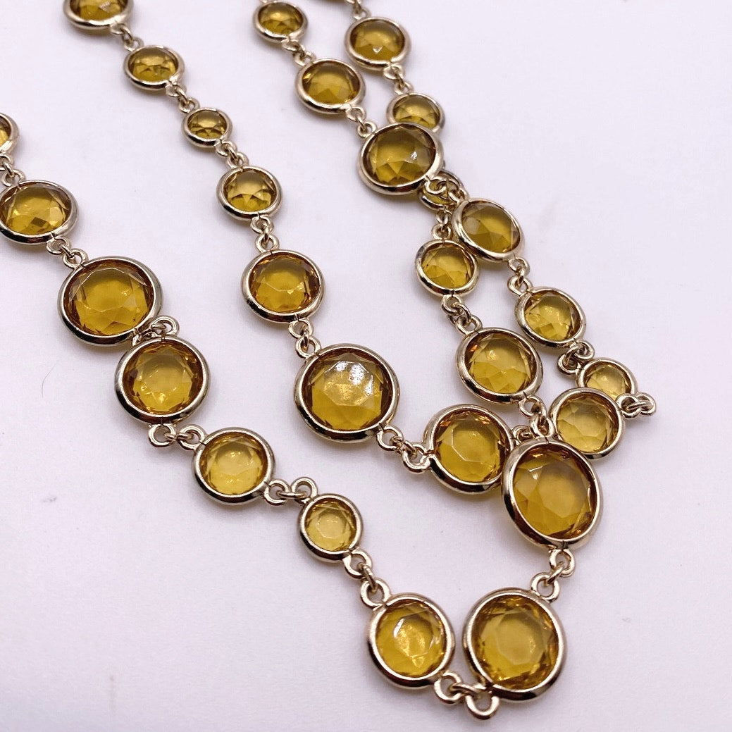 Vintage Anne Klein Large Necklace with Topaz Yellow Glass Stones