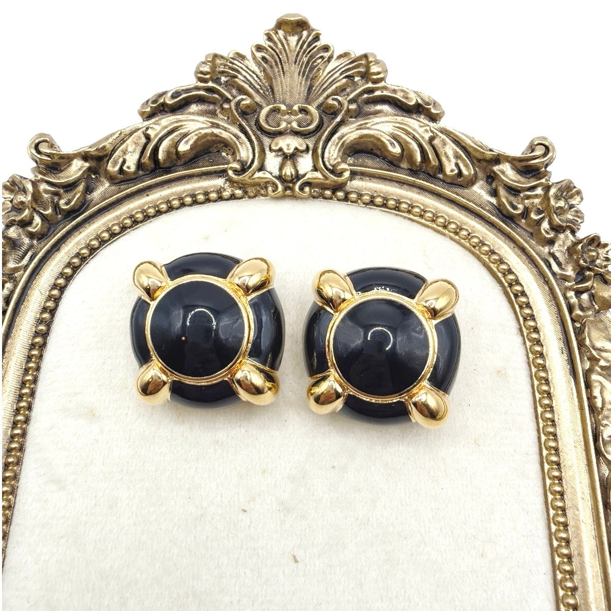 St John’s Vintage Black Enamel Clip On Earrings