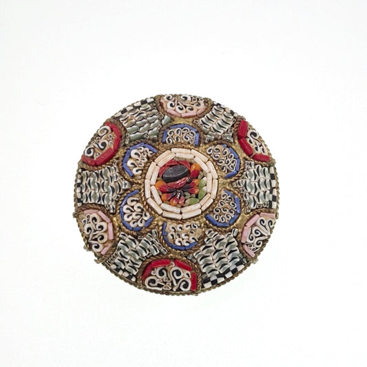 Micro Mosaic Vintage Floral Italian Brooch 1.5” Signed on Brass