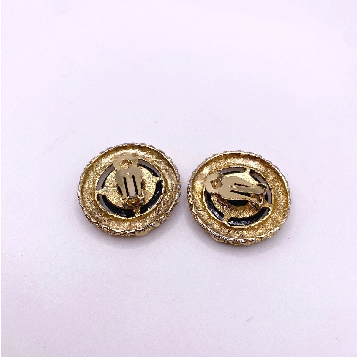 Vintage Earrings With Black Lucite Stone Retro Clip On