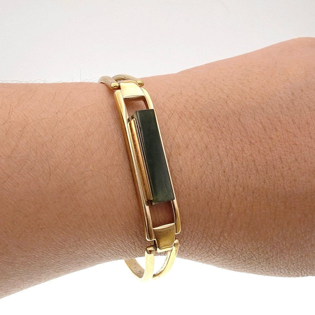 Avon Vintage Gold Tone and Green Resin Bangle Bracelet 5"