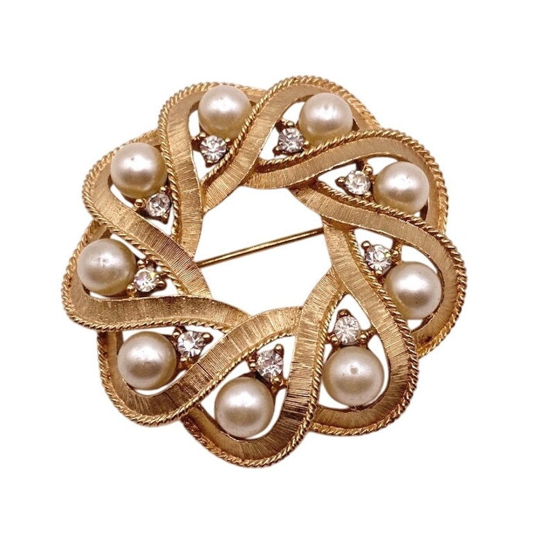 Crown Trifari Brooch With Faux Pearls