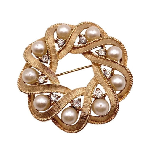 Crown Trifari Brooch With Faux Pearls
