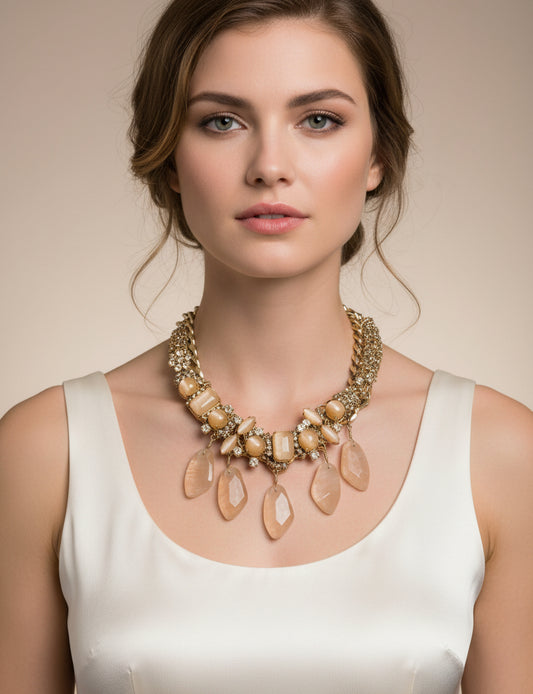Stella and Dot Choker Necklace Gold and Cream Tones Statement Collar with Extension