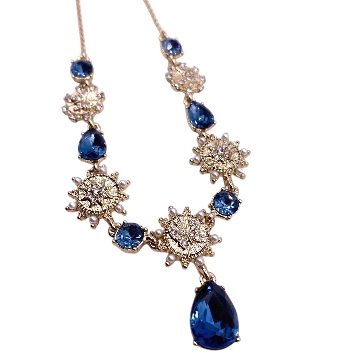 Marchesa Signed Blue Rhinestones Collar Necklace Adjustable 20"