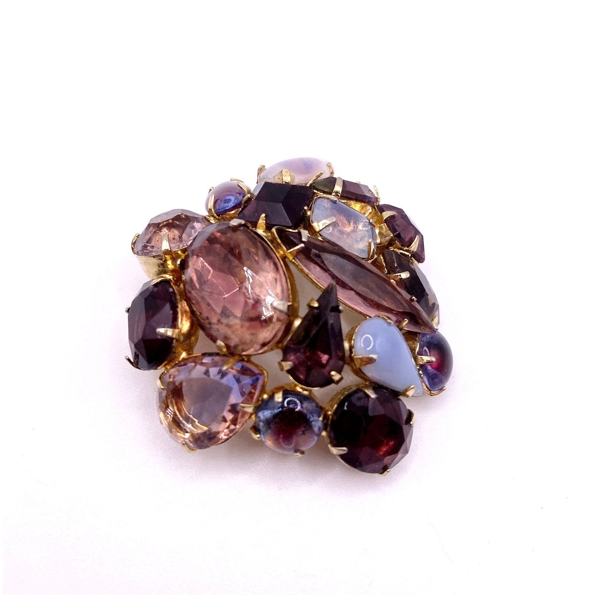 Juliana Unsigned Brooch Purple and Faux Opal Stones Retro Era