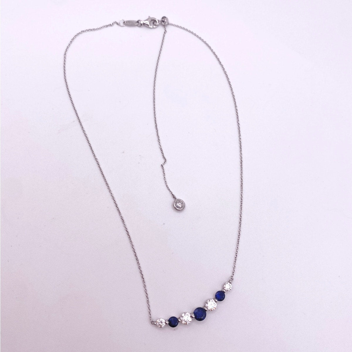 Lafonn Signed Slicing Adjustable Necklace/Choker Sterling Silver and Lab Sapphire