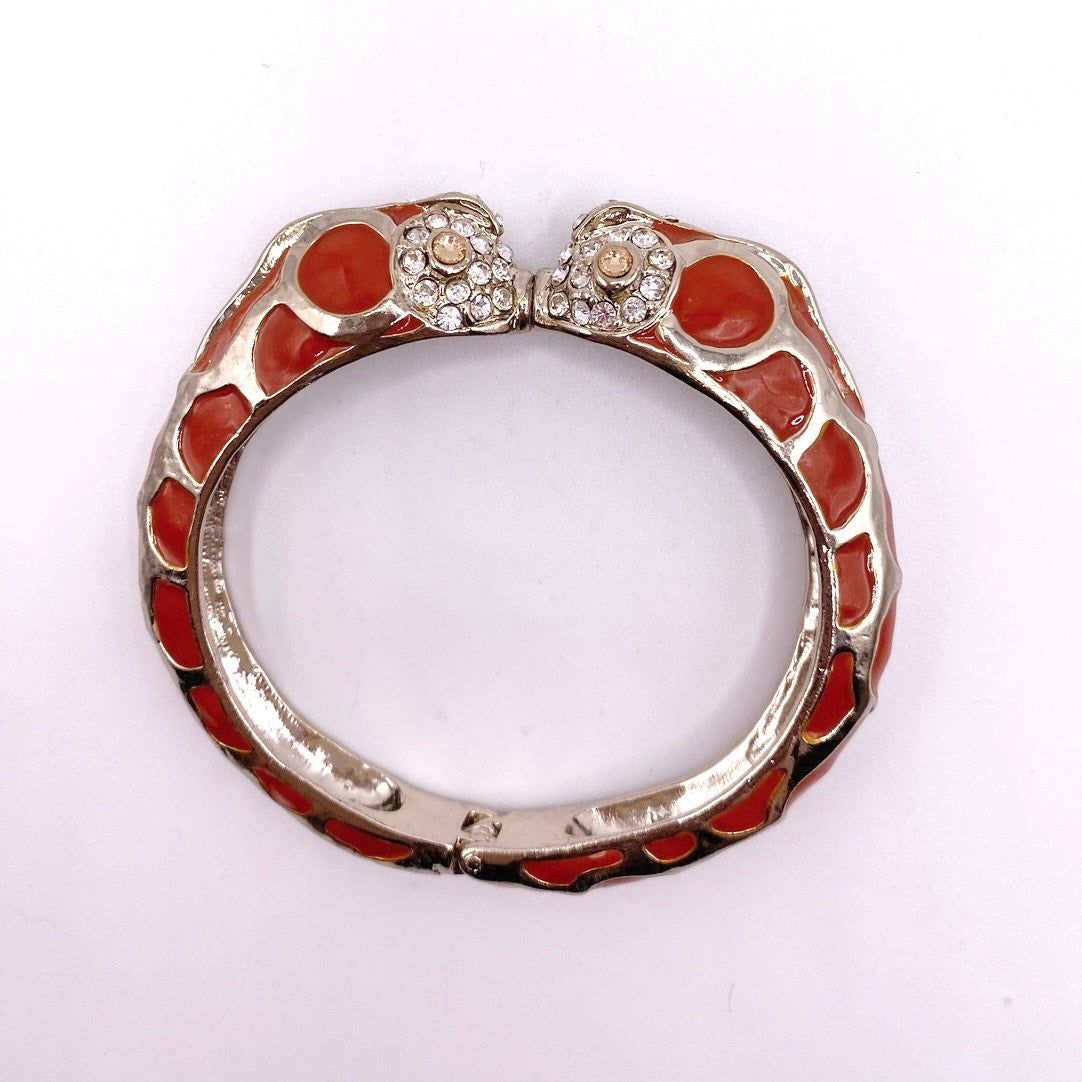Vtg Chicos Enamel Orange Bangle Rhinestones kissing Fishes