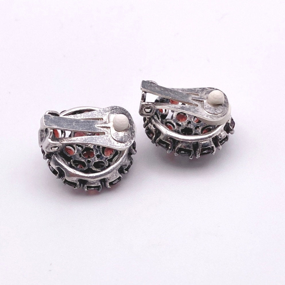Sterling Silver and Garnets Vintage Clip On Earrings
