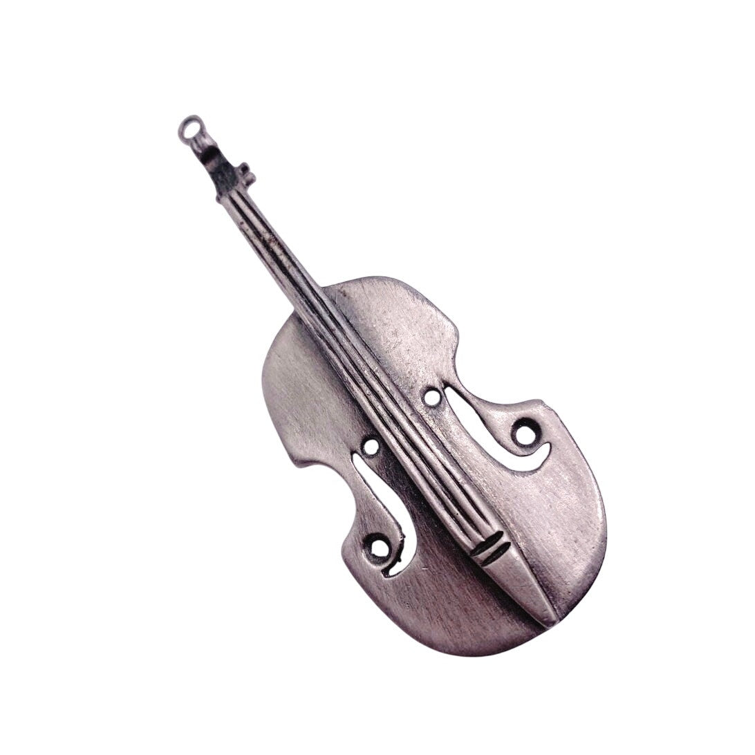 Vintage Violin-Cello Strings Musical Instrument Brooch Silver Tone 3” long
