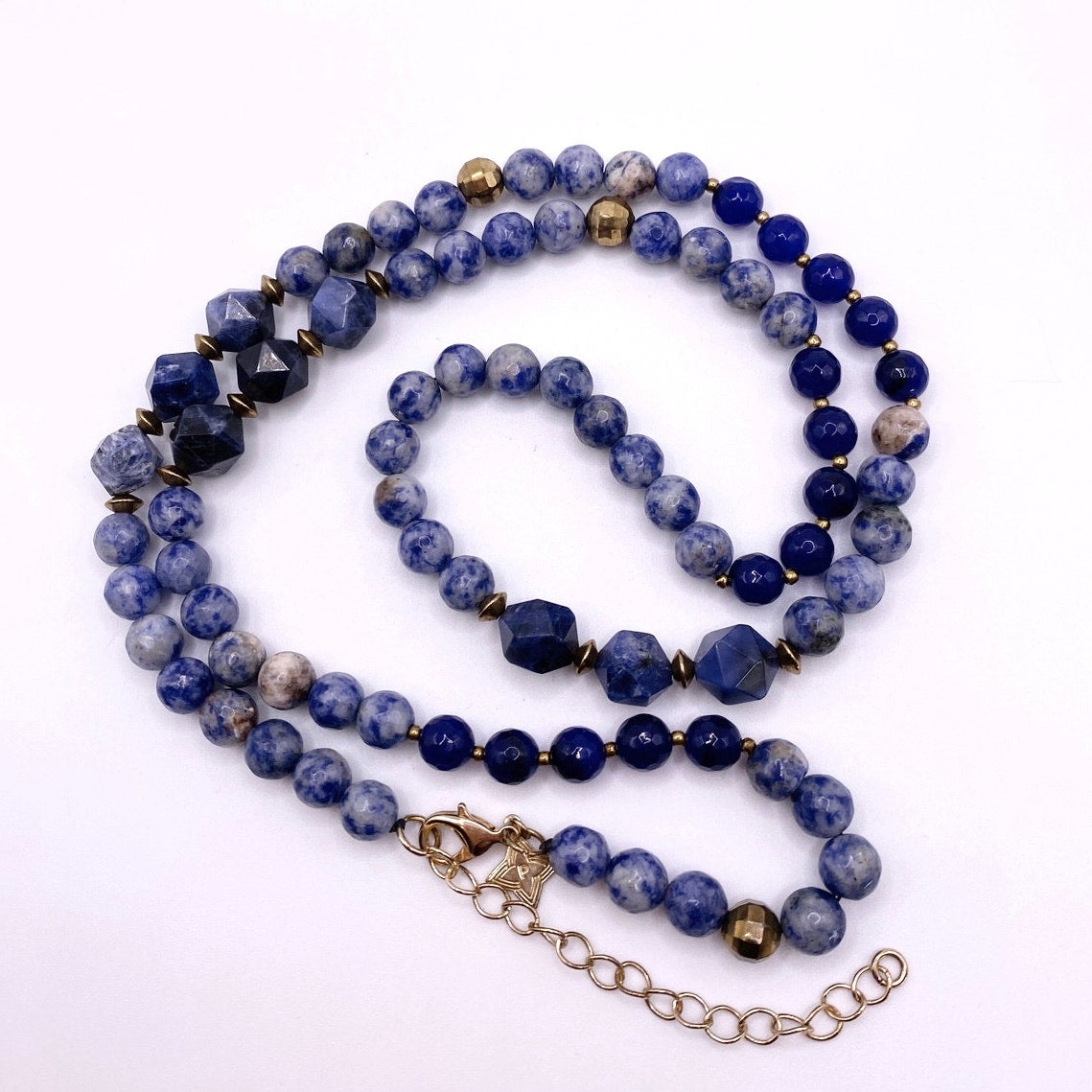 Vintage Sodalite Gemstones Long Necklace 28”