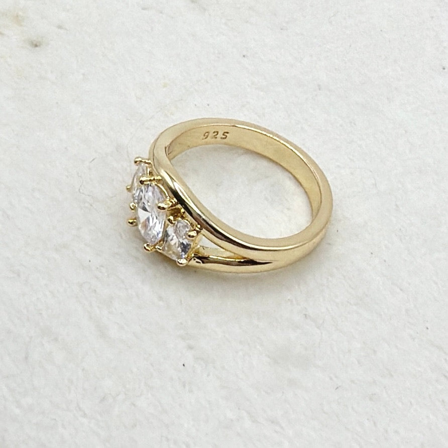 Gold Vermeil 925 Sterling Silver Ring with Sparkling Cubic Zircon 5.5