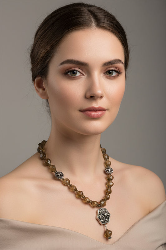 Faceted Smoky Quartz Gemstones with Excellent Condition, Beautiful 16-inch Choker Length - alternate view