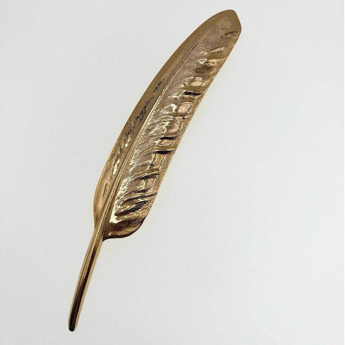 Feather Vintage Gold Tone Brooch 6”