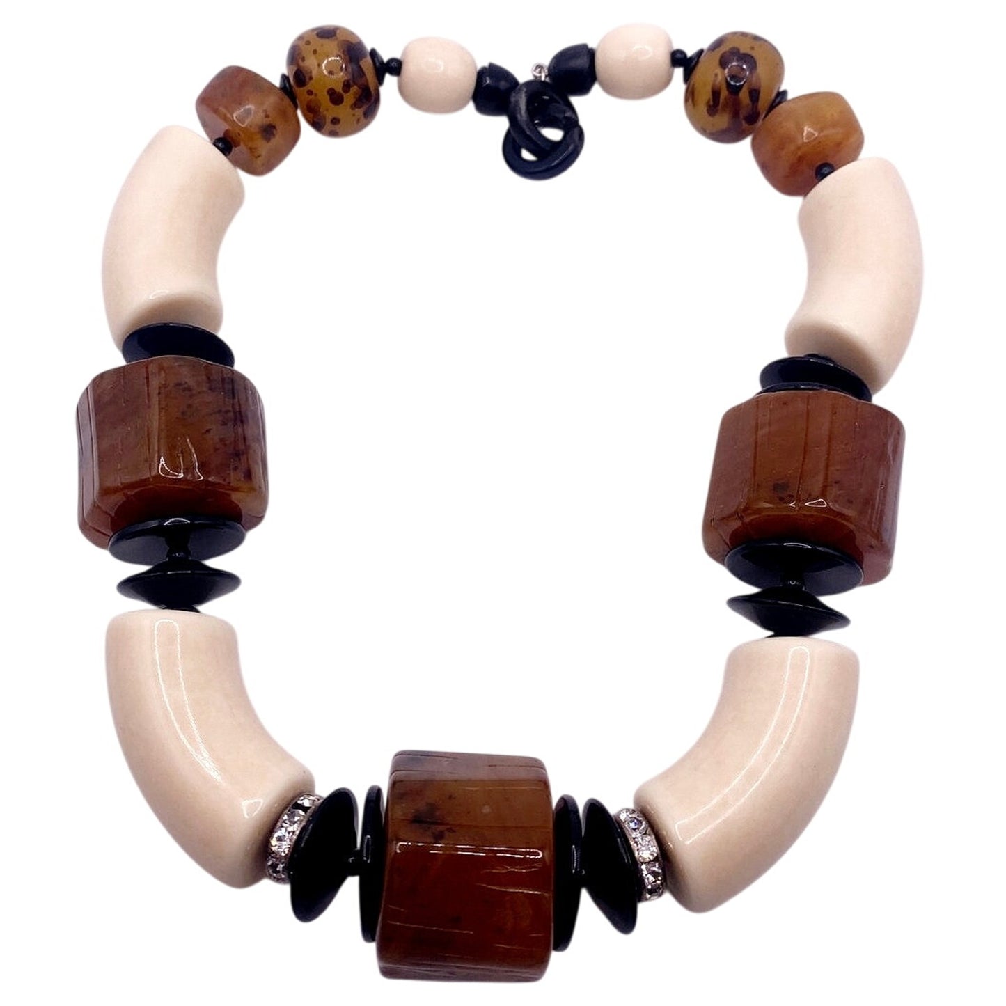 VNTG Chunky Carnelian Amber and Vegetable Ivory Necklace 16”