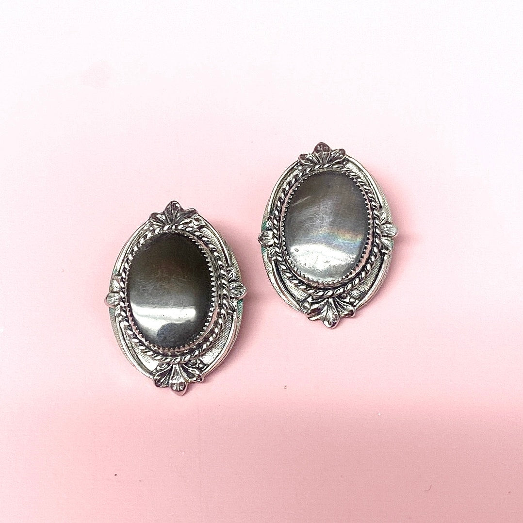 Whiting & Davis Abalone Clip On Earrings