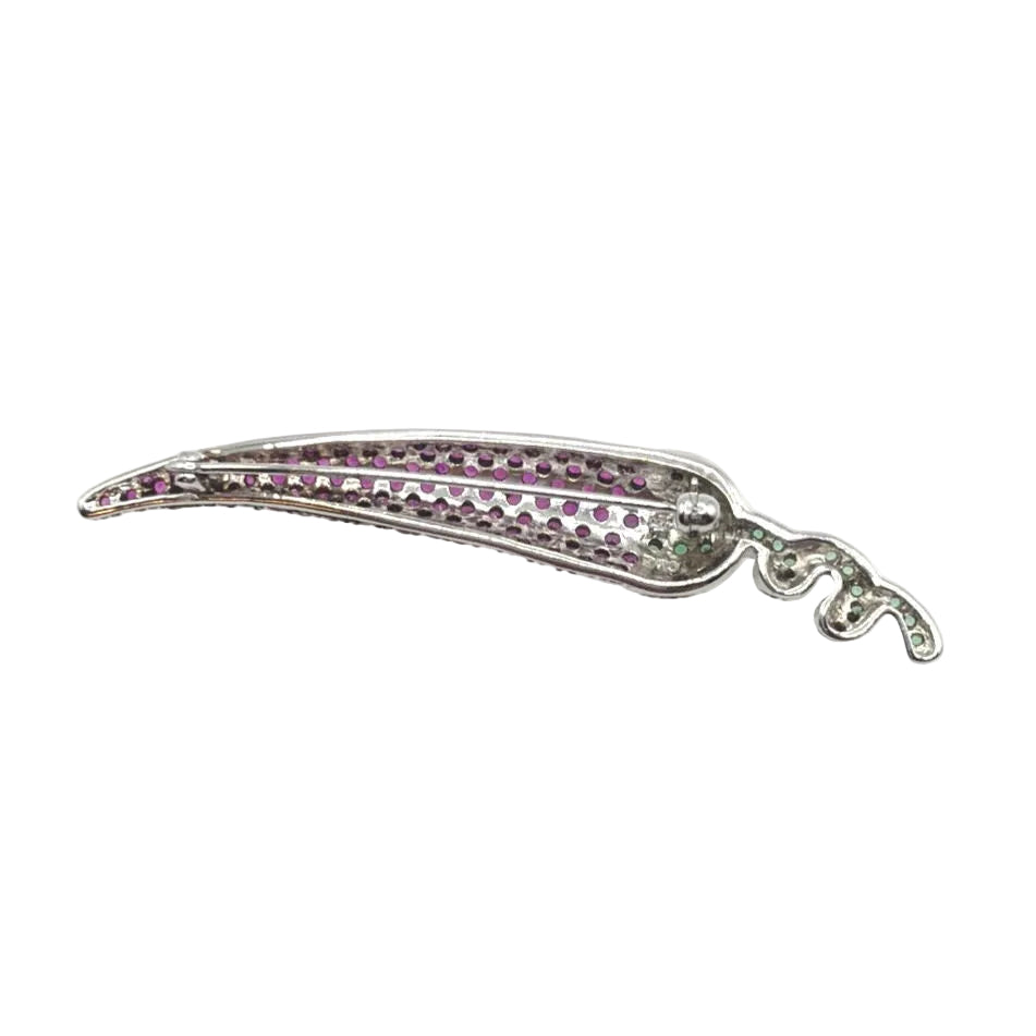 Sterling Silver And Rubies Chili Pepper Brooch