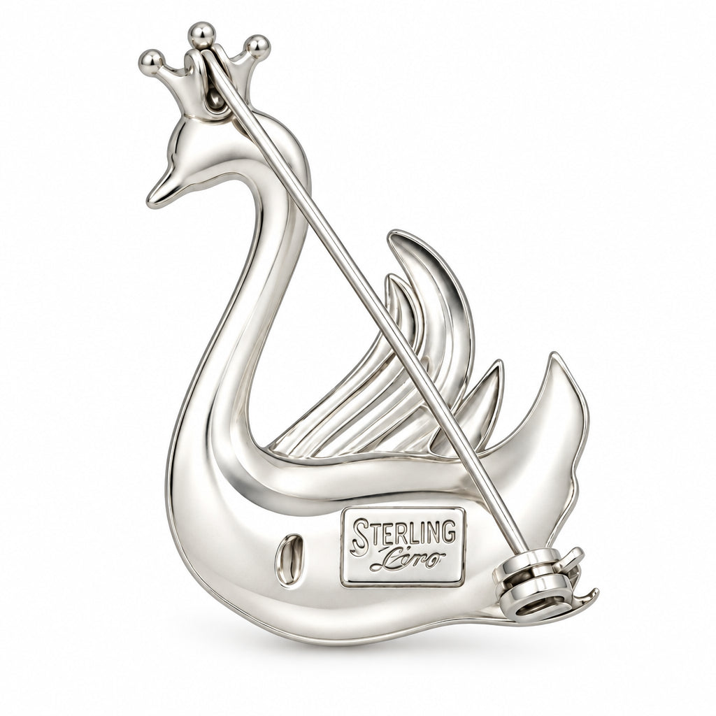Sterling Silver Lang Signed Swan Brooch 1.5”